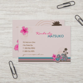 Tropische Wellen Hot Pink Hibiskus Beach Palmen Visitenkarte