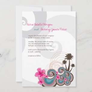 Tropische Wellen Rosa Hibiskus Hochzeit in Urlaubs Einladung