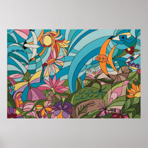Tropische Welt im Bleiglasstil Poster