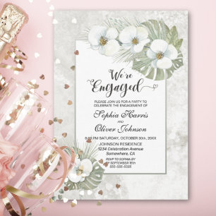 Tropische White Orchid Floral Engagement Party Einladung