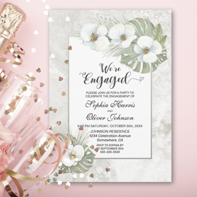 Tropische White Orchid Floral Engagement Party Einladung (Von Creator hochgeladen)