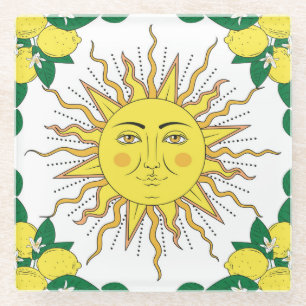 Tropische Zitronenfrüchte, Sonnen-Gesicht. Glasuntersetzer