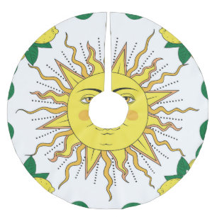 Tropische Zitronenfrüchte, Sonnengesicht. Polyester Weihnachtsbaumdecke