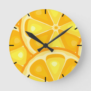TROPISCHE Zitrusfrüchte SOMMERFRÜCHTE Orangenlemon Runde Wanduhr