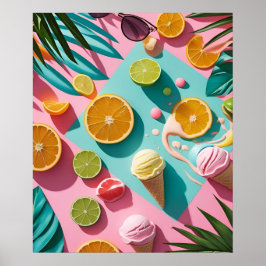 Tropische Zitrusfrüchte & Strand Ästhetik Wandkuns Poster
