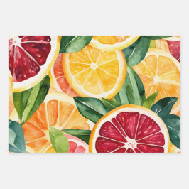 Tropische Zitrusfrüchtescheiben Orange Geschenkpapier Set