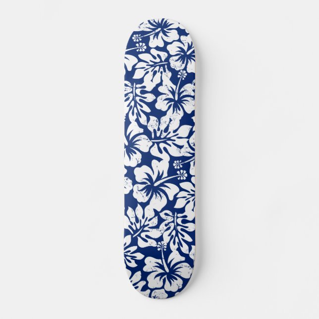 Tropischer abgenutzter weißer Hibiskus Skateboard (Vorderseite)