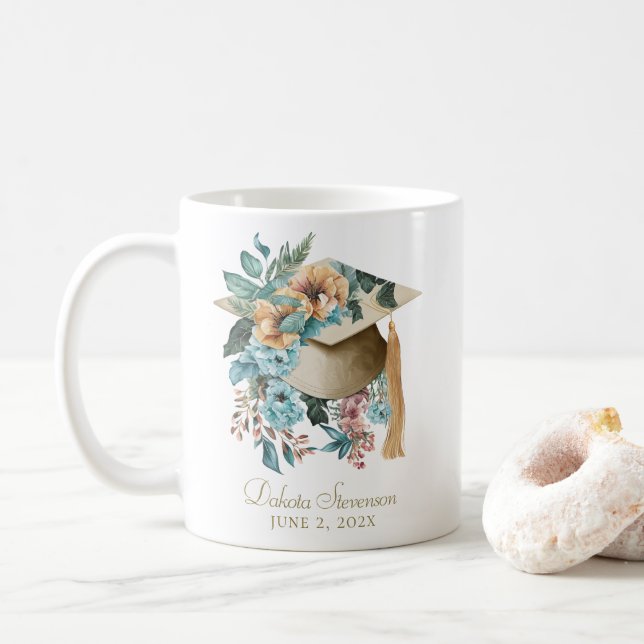 Tropischer Abschluss-Hut und Tassel-Party Kaffeetasse (Mit Donut)