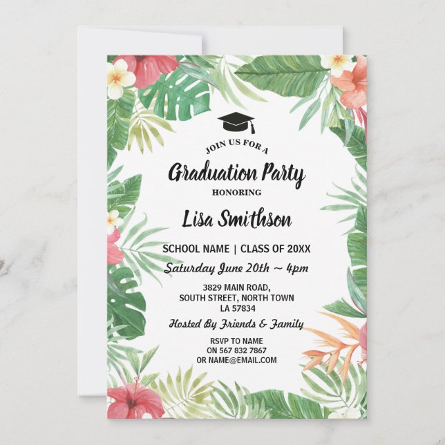Tropischer Aloha Luau Sommer-Flora-Abschluss laden Einladung (Vorderseite)