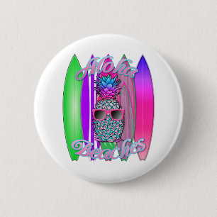 Tropischer Aloha Strand-Spaß-surfende Ananas Button