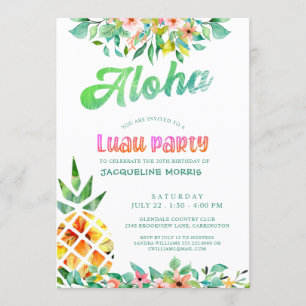 Tropischer Ananas Floral Luau 30. Geburtstag Einladung