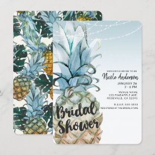 Tropischer Ananas & Lichterketten Brautparty Einladung