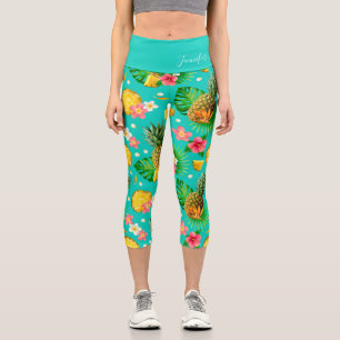 Tropischer Ananas Personalisierter Name Capri Leggings