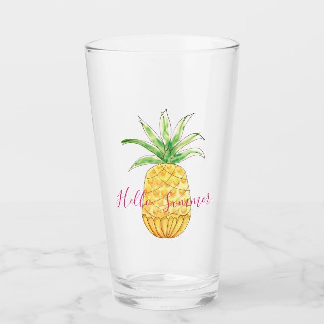Tropischer Ananas Wasserfarben Sommer Glas (Vorderseite)