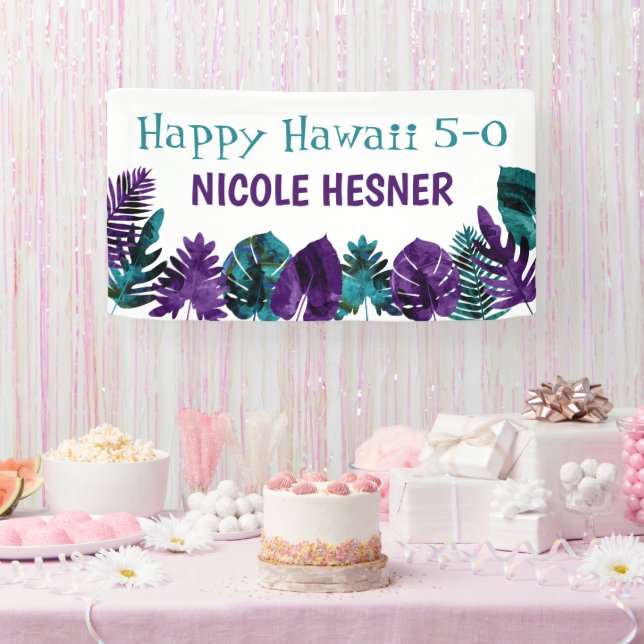 Tropischer Aquamariner Pflaume Lila Hawaii 5-0 50. Banner (Party)