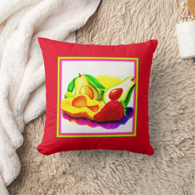 Tropischer Avocado, Erdbeere und Mango. Jetzt kauf Kissen (Decke)