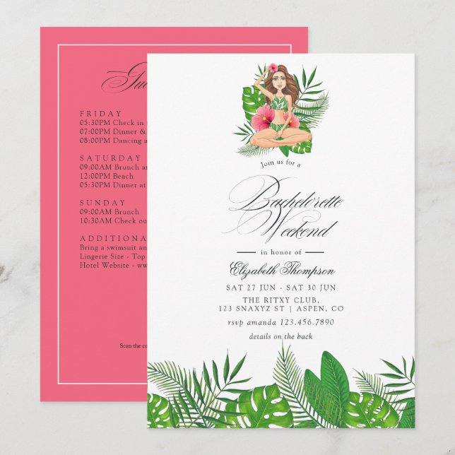 Tropischer Bachelorette Wochenendausflug & QR Code Einladung (Vorne/Hinten)