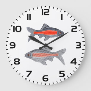 Tropischer Barbenfisch Rot und Grau Exotisch Aquat Große Wanduhr