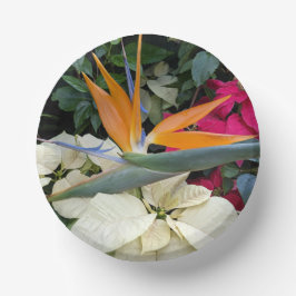 Tropischer Bird der Paradise Pflanze und Poinsetti Pappteller