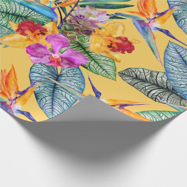 Tropischer Bird des Paradieses und des Orchideen S Geschenkpapier (Ecke)