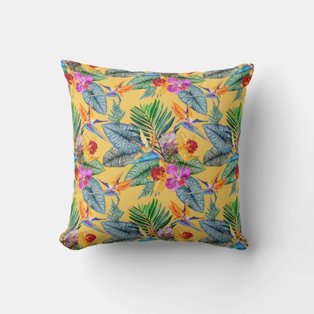 Tropischer Bird des Paradieses und des Orchideen S Kissen (Vorderseite)