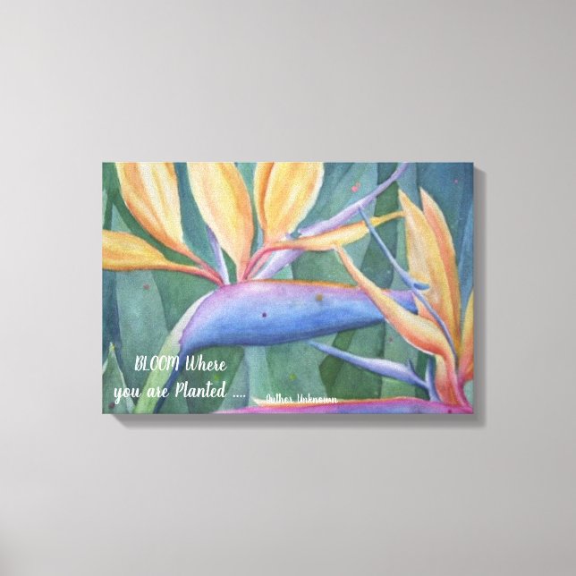 Tropischer Bird of Paradise Blume in Wasserfarben Leinwanddruck (Vorderseite)