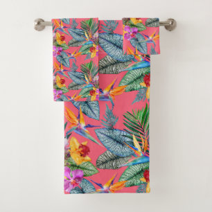 Tropischer Bird of Paradise & Orchid Spring Garden Badhandtuch Set