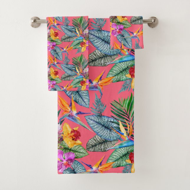 Tropischer Bird of Paradise & Orchid Spring Garden Badhandtuch Set (Insitu)