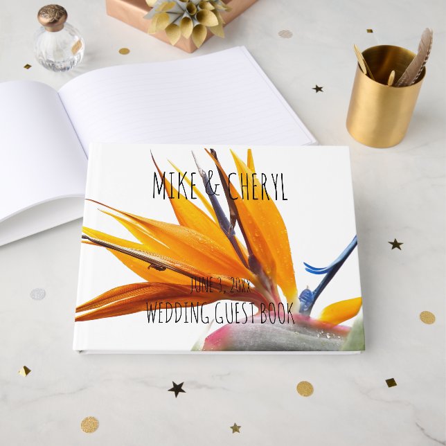 Tropischer Bird of Paradise Pflanze Hochzeit der B Gästebuch (Vorderseite Offen)
