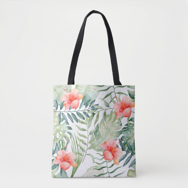 Tropischer Blätter-HibiskusblumenWatercolor Tasche (Vorderseite)