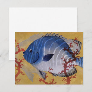 Tropischer Blauer Fisch Vintage Koralle Meereresle Einladung