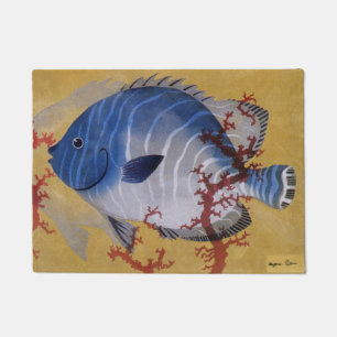 Tropischer Blauer Fisch Vintage Koralle Meereslebe Fußmatte