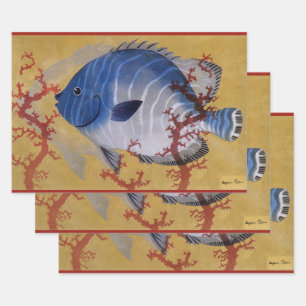 Tropischer Blauer Fisch Vintage Koralle Meereslebe Geschenkpapier Set