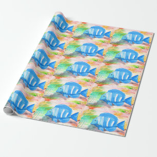 Tropischer blauer Fisch Wasserfarbe Meer Ozean Geschenkpapier