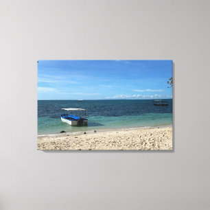 Tropischer blauer Ozean Strand & Boot: Sommer Stim Leinwanddruck
