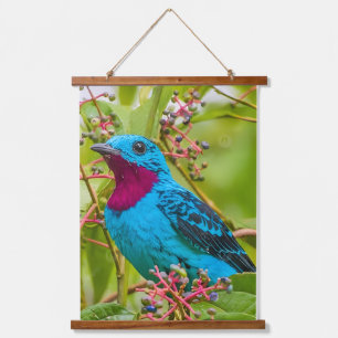 Tropischer Blaugefleckter Cotinga-Regenwaldvogel Wandteppich Mit Holzrahmen