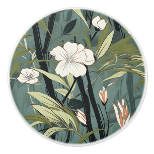 Tropischer Blumen-Chinoiserie-Asiatischer Staub-Te Keramikknauf