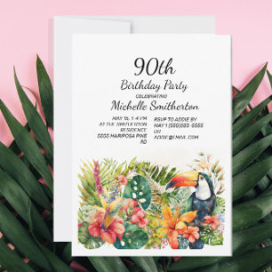 Tropischer Blumen-Tukan 90. Geburtstag  Einladung