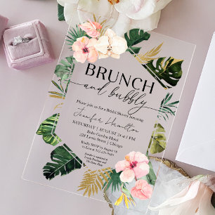 Tropischer Blumenbrunch und Brautparty Acryleinladungen