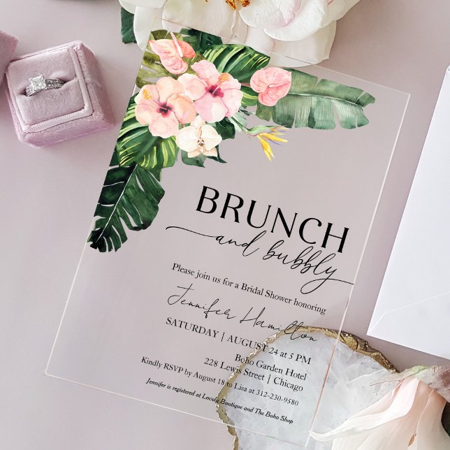 Tropischer Blumenbrunch und Brautparty Acryleinladungen (Von Creator hochgeladen)