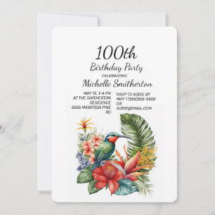 Tropischer Blumener Kolibri 100. Geburtstag Einladung