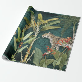 Tropischer Blumenleopard, Aquamariner Foliensack Geschenkpapier