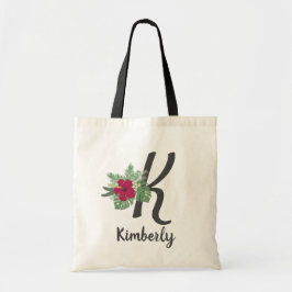 Tropischer Blumenstrauß mit Monogram-Buchstaben "K Tragetasche