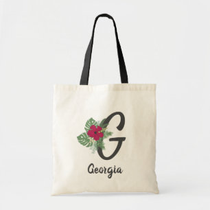 Tropischer Blumenstrauß-Monogramm-Brief "G" Tragetasche