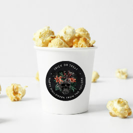 Tropischer Blütenschädel-Halloween-Trick oder -Tre Runder Aufkleber