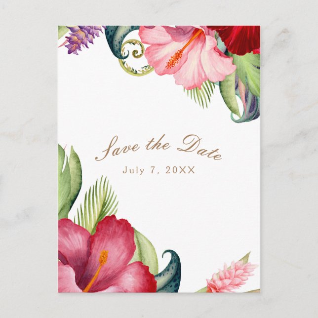 Tropischer botanischer Aloha mit Flora Save the Da Ankündigungspostkarte (Vorderseite)
