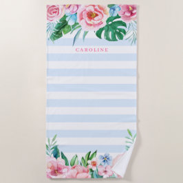 Tropischer Bouquet Blauer Streifen Strandtuch