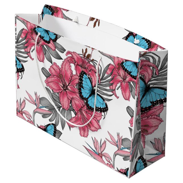 Tropischer Bouquet Große Geschenktüte (Rückseite Schrägansicht)