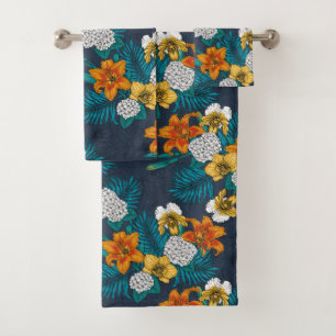 Tropischer Bouquet in Blau Badhandtuch Set