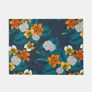 Tropischer Bouquet in Blau Fußmatte